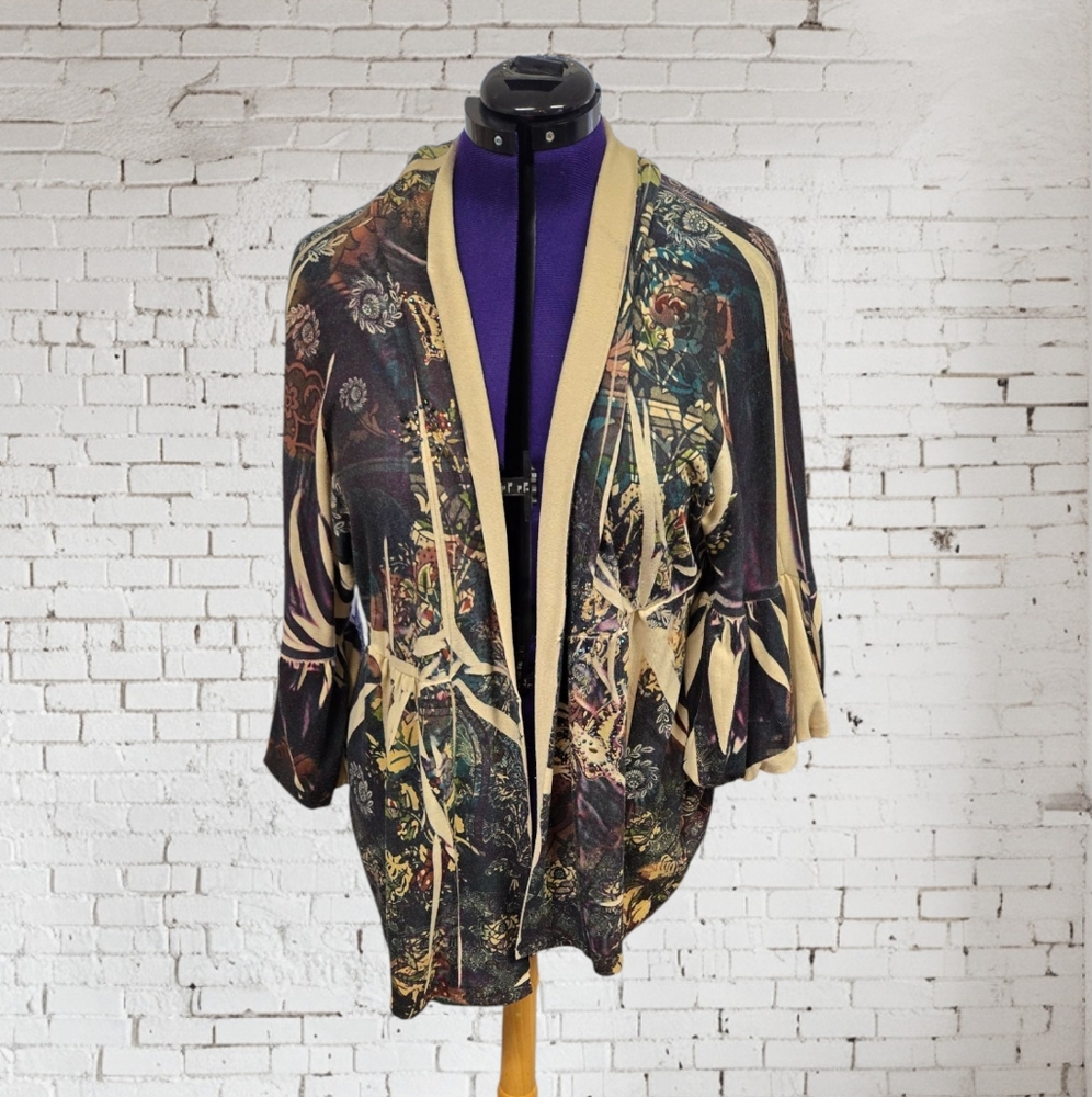 Vintage B.L.E.U. Watercolor Flyaway Front Embellished Gothic Cardigan 2X Y2K
